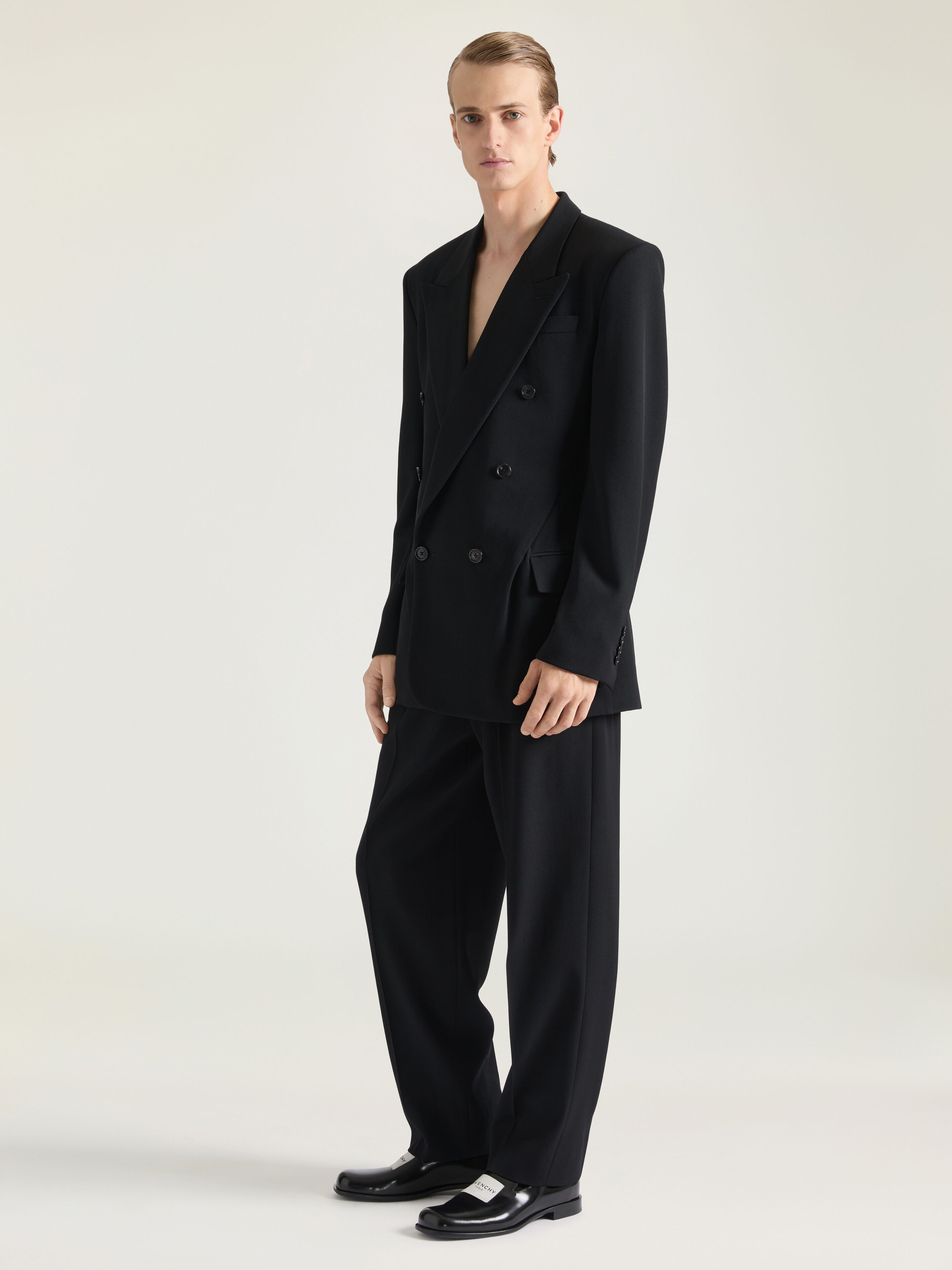 Tailored double pleat trousers in wool twill